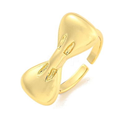 Brass Bowknot Open Cuff Ring for Women RJEW-M173-05G-1
