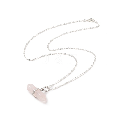 Natural Rose Quartz Geometric Pendant Necklace NJEW-JN04239-05-1