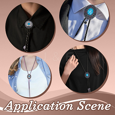 3Pcs 3 Style Adjustable Zinc Alloy Pave Synthetic Turquoise Oval/Flat Round Pendant Black PU Leather Cord Lariat Necklaces NJEW-ME0001-02-1
