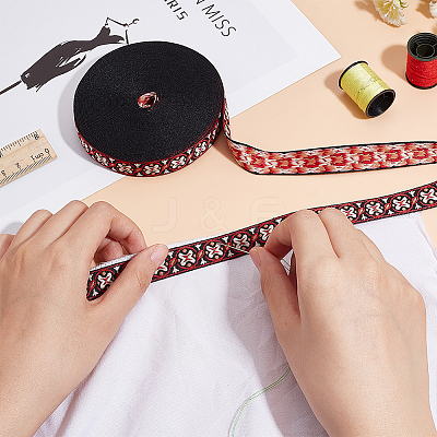 10 Yards Ethnic Style Flat Polyester Jacquard Cord/Band OCOR-BC0005-31-1