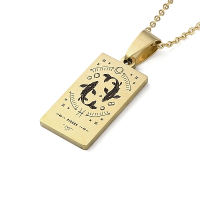 304 Stainless Steel Black Enamel Rectangle with Constellation Pendant Necklaces NJEW-I128-01H-1