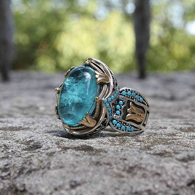 Oval Alloy with Glass Finger Rings FS-WG0E890-02-1