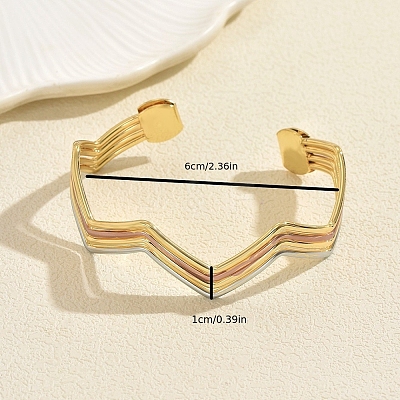 Multi-layer Geometric Wave Pattern Iron Open Cuff Bracelet for Women US3742-1