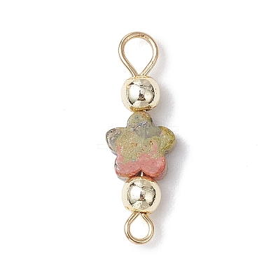 7Pcs 7 Styles Natural Picture Jaspe & Blue Spot Jasper & Dalmatian Jasper & Unakite & Green Strawberry Quartz & Red Jasper & Opalite Flower Connector Charms PALLOY-JF03787-1