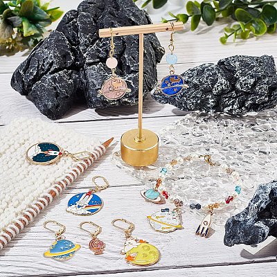 12Pcs 12 Style Flat Round & Rocket & Heart & Star Alloy Enamel Locking Stitch Markers HJEW-PH01500-1