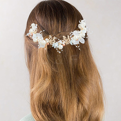 Alloy & Rhinestone & Resin Floral Hair Bands Embellishments for Women OHAR-WH20009-02A-1