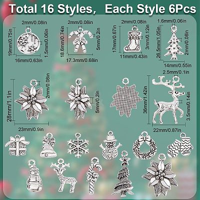 96Pcs 16 Style Tibetan Style Alloy Pendants FIND-SC0004-75-1