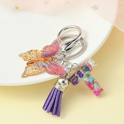 Resin Letter & Acrylic Butterfly Charms Keychain KEYC-YW00001-20-1