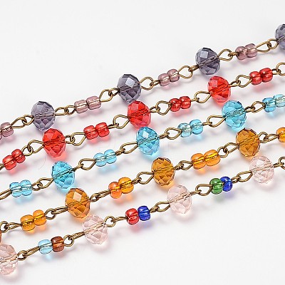 Glass Rondelle Beads Chains for Necklaces Bracelets Making AJEW-JB00116-1