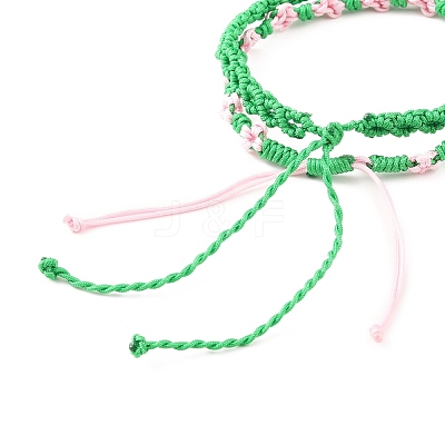 2Pcs 2 Colors Peach Blossom Braided Cord Bracelet BJEW-JB07610-04-1