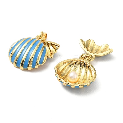 Brass Enamel Pearl Pendants KK-G533-16G-02-1