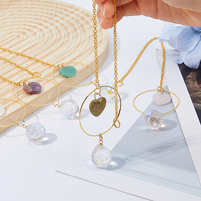 5Pcs Natural Mixed Stone & Glass Suncatchers HJEW-FH00260-1