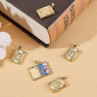 5Pcs Rack Plating Brass Micro Pave Clear Cubic Zirconia Locket Pendants ZIRC-SZ0003-78-1