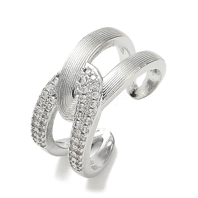 Brass Micro Pave Cubic Zirconia Cuff Open Rings RJEW-C163-15P-1