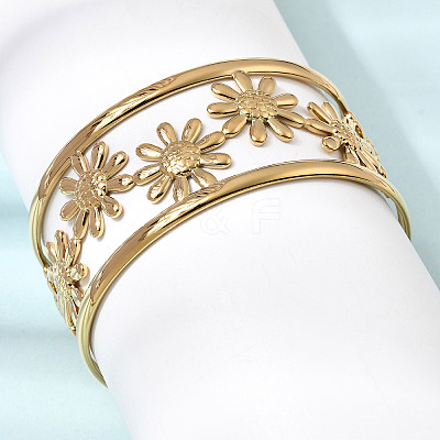 304 Stainless Steel Open Cuff BangleS for Women BJEW-K306-01G-1