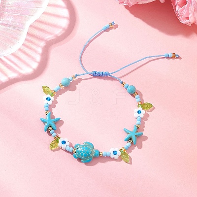 2Pcs 2 Colors Ocean Theme Synthetic Turquoise & Glass Seed Beaded Bracelets BJEW-MZ00305-1