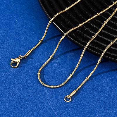 1.2MM 304 Stainless Steel Rondelle Bead Round Snake Chain Necklaces NJEW-K291-03G-1