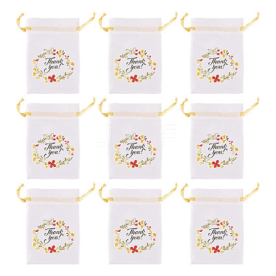 Flower Thank You Polyester Satin Storage Drawstring Bags ABAG-TAC0005-09B-1