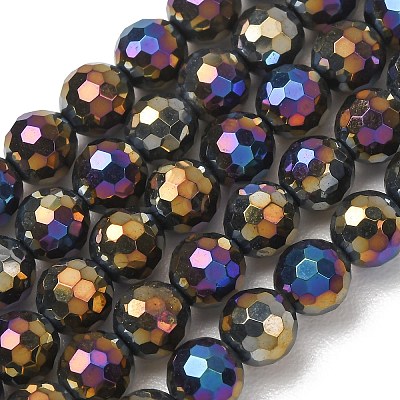 Electroplated Natural Agate Beads Strands G-B191-A07-6mm-04-1