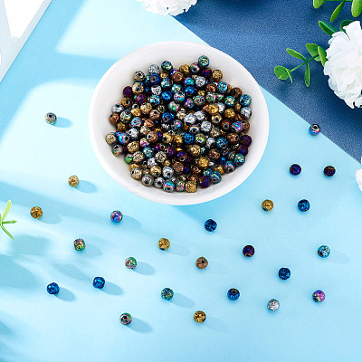 250Pcs 10 Colors Electroplated Natural Lava Rock Beads Strands G-PJ0001-03A-1