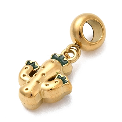 304 Stainless Steel Green Enamel European Dangle Charms STAS-D153-15G-1