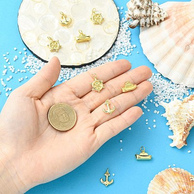 9Pcs 3 Styles Helm & Ship Charms Brass Pendants KK-CJ0005-75-1
