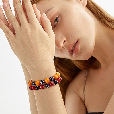 Natural Red Agate Round Beaded Stretch Bracelet BJEW-SW00077-08-1