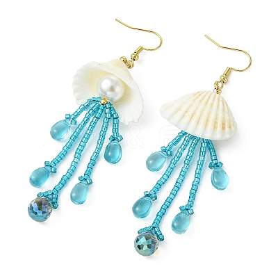 Shell & Glass Seed Bead Dangle Earrings EJEW-MZ00740-1