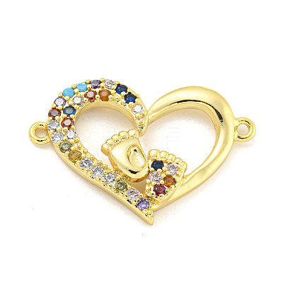 Rack Plating Brass Micro Pave Colorful Cubic Zirconia Heart with Footprint Connector Charms KK-P270-22G-1