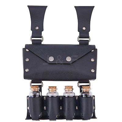 Rectangle PU Leather Medieval Waist Belt Bag with Belt and 4 Glass Potion Bottles AJEW-WH0752-296A-1