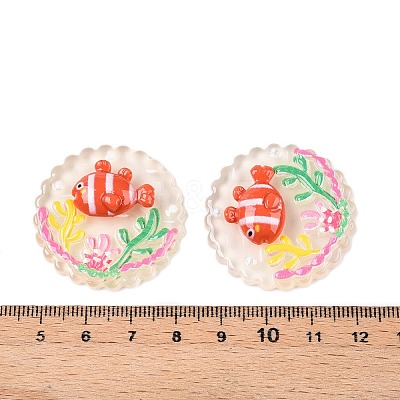 Ocean Theme Flat Round Resin Cabochons CRES-T025-02B-1