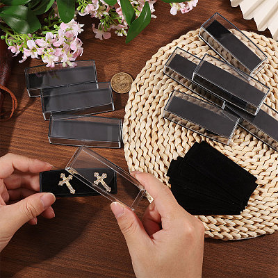 Clear Plastic Lapel Pins Storage Boxes with Velvet Inside CON-WH0112-100A-1