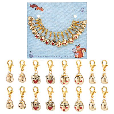 3D Cat Alloy Enamel Pendant Locking Stitch Markers HJEW-AB00554-1