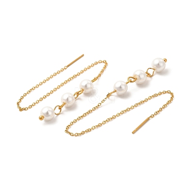 Glass Pearl Beaded Ear Thread EJEW-P219-13G-1
