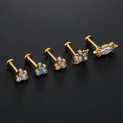 G23 Titanium Micro Pave Pink Cubic Zirconia Internally Threaded Labrets WGA56E5-03-1