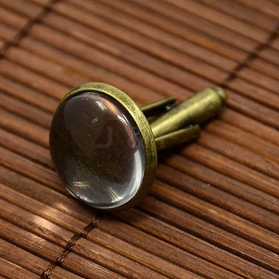 Antique Bronze Brass Cufflinks Tray Settings with Domed Clear Glass Covers Sets for Picture Cuff Button Making DIY-D0093-NF-1