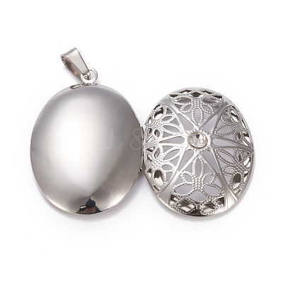 304 Stainless Steel Rhinestone Locket Pendants STAS-K197-10P-1