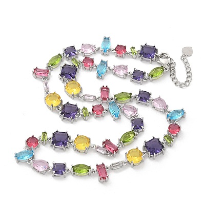 Brass Micro Pave Colorful Cubic Zirconia Link Chain Necklaces NJEW-M089-01P-1