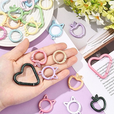 16Pcs Spray Painted Alloy Spring Gate Rings FIND-YW0010-86-1