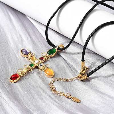 304 Stainless Steel Cubic Zirconia Pendant Necklaces NJEW-H070-03G-1