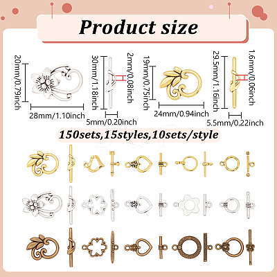 150Pcs 15 Styles Brass Toggle Clasps KK-ME0003-87-1