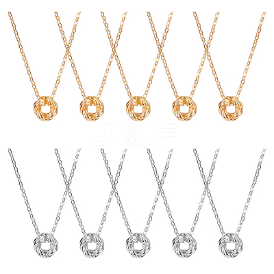 10Pcs 5 Style 304 Stainless Steel Ring Knot Pendant Necklaces Set for Women NJEW-FI0001-23-1
