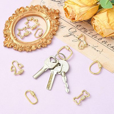 9Pcs 9 Styles Brass Micro Pave Clear Cubic Zirconia Screw Carabiner Lock Charms KK-CJ0004-25-1