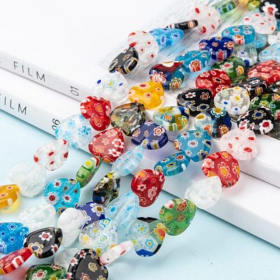 Heart Handmade Millefiori Glass Beads Strands LK-R004-68-1