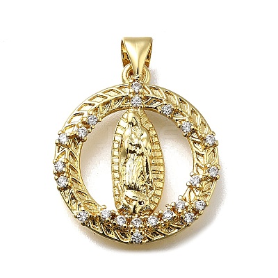 Brass Micro Pave Cubic Zirconia Pendants KK-C090-35G-08-1