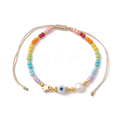 Colorful Glass Seed & Brass Braided Bead Bracelet BJEW-JB10138-03-1