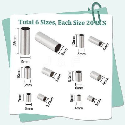120Pcs 6 Style 304 Stainless Steel Tube Beads STAS-UN0049-30-1