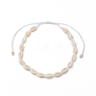Natural Cowrie Shell & Synthetic Turquoise Braided Beaded Necklace for Women NJEW-JN04253-01-1