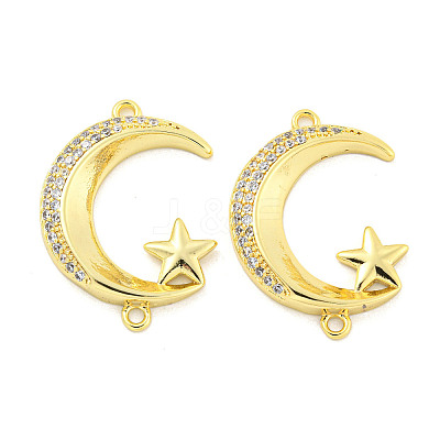 Rack Plating Brass Micro Pave Clear Cubic Zirconia Moon with Star Connector Charms KK-P270-21G-1