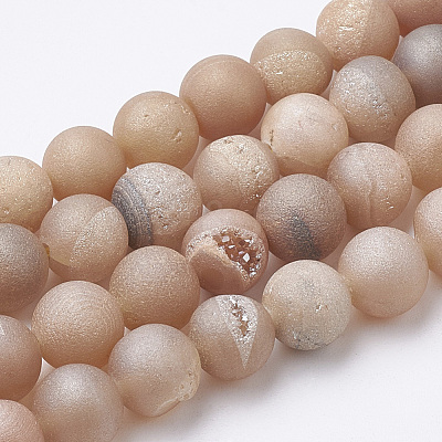 Electroplate Natural Druzy Geode Weathered Agate Beads Strands G-S284-12mm-09-1
